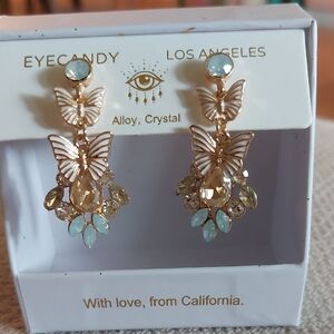NWT Eye Candy Gold and Blue Butterfly Earrings